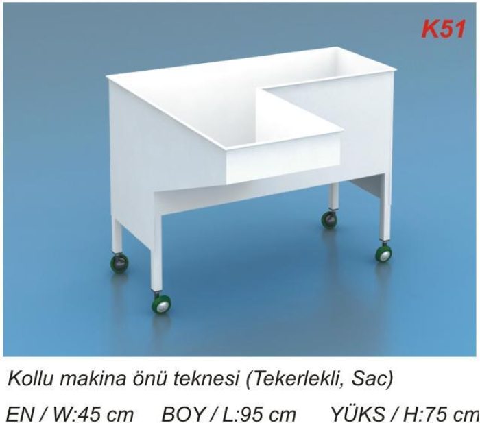 K51 KOLLU MAKİNA ÖNÜ TEKNESİ (TEKERLEKLİ SAC) EN W:45cm BOY L:95cm YÜKSEKLİK H:75cm