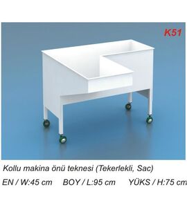 K51 KOLLU MAKİNA ÖNÜ TEKNESİ (TEKERLEKLİ SAC) EN W:45cm BOY L:95cm YÜKSEKLİK H:75cm